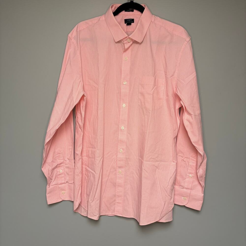 J. Crew Thompson Light Pink Gingham Long‎ Sleeve Dress Shirt Mens Sz XL